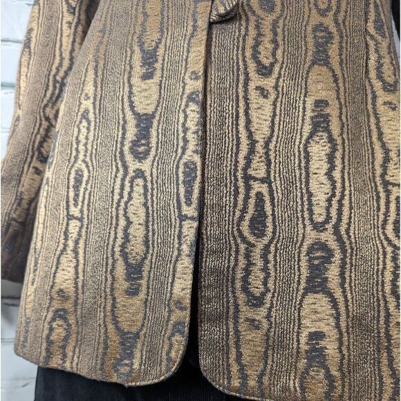Printed blazer, Shiny fabric blazer, Wood print jacket, 80s 90s blazer - Picture 9 of 10